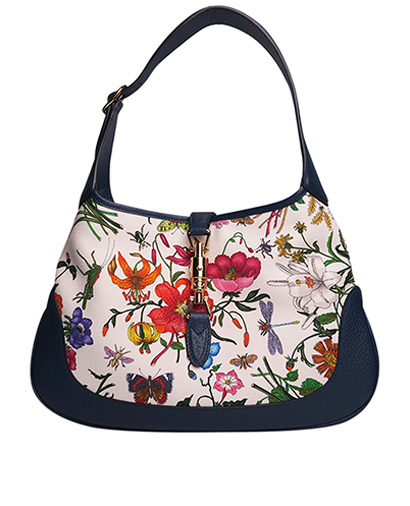 Jackie Floral Hobo, &pound;595, Handbags, Blue, Canvas/Leather, Front view